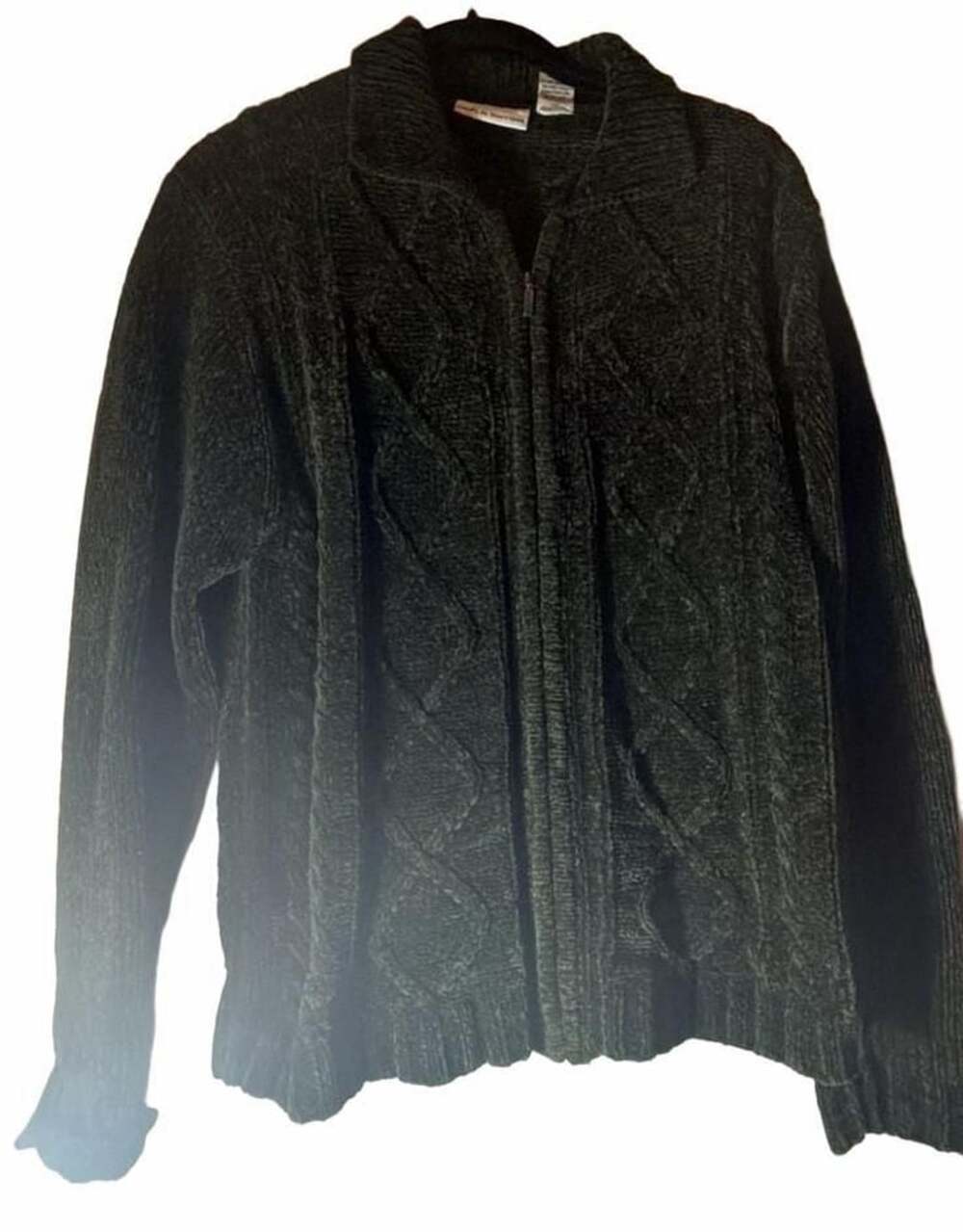 Croft & Barrow Green Chenille Cable Knit Zip Cardigan